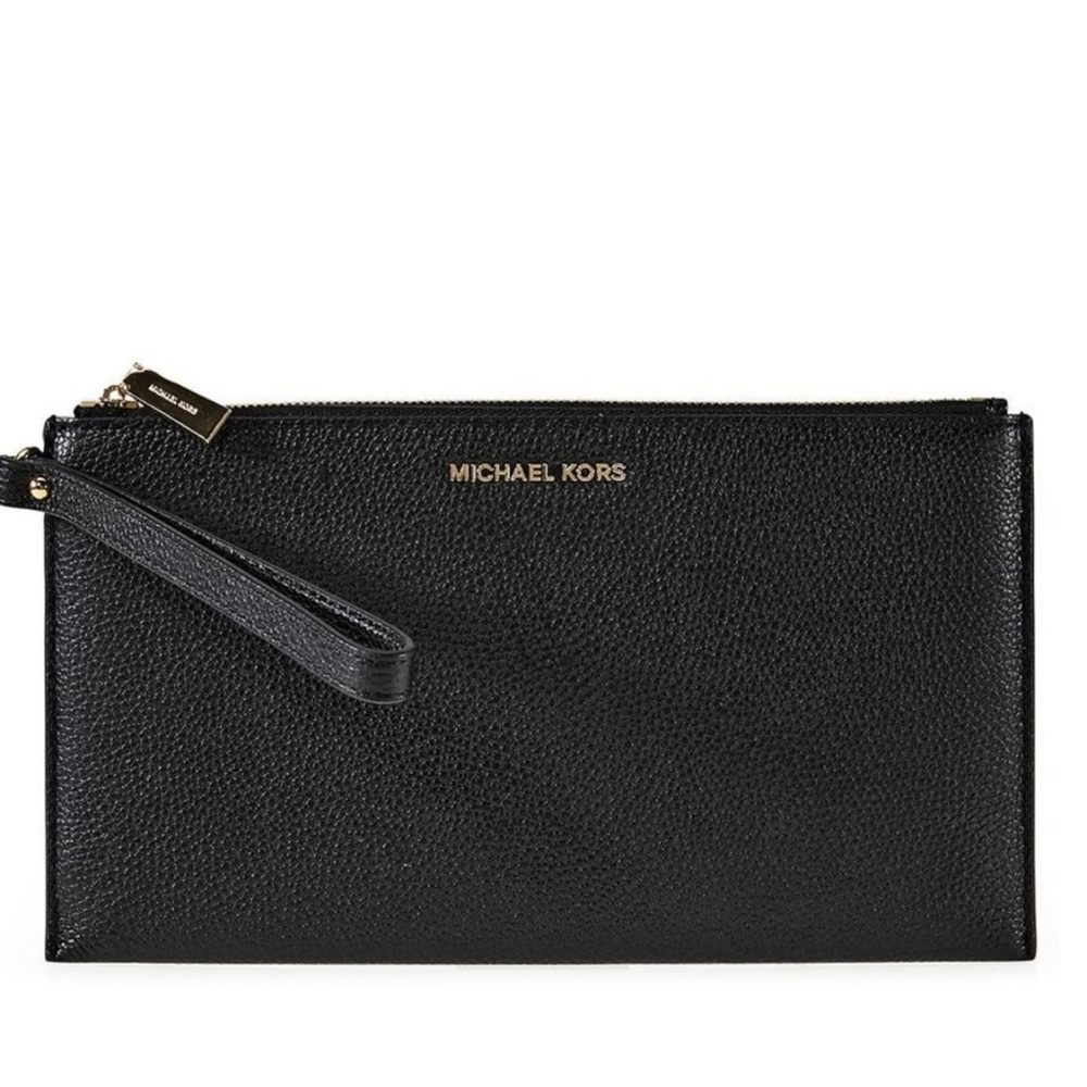 Michael Kors Mercer LG Zip Clutch | Leather Wristlet | Jet Black